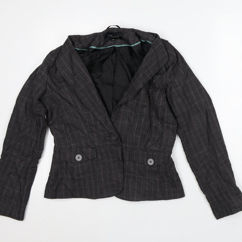 Evie Collection Womens Brown Plaid Jacket Blazer Size 12