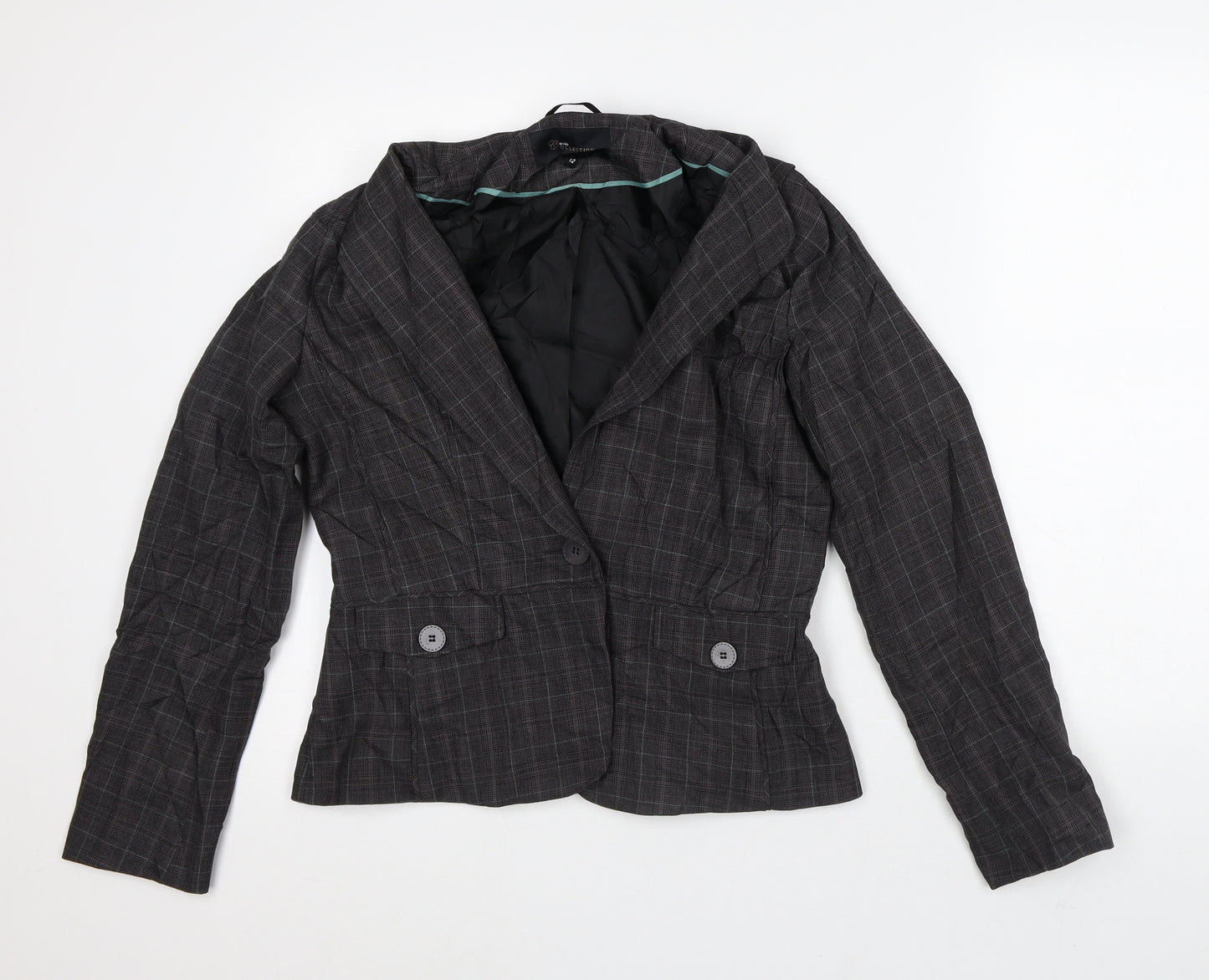 Evie Collection Womens Brown Plaid Jacket Blazer Size 12