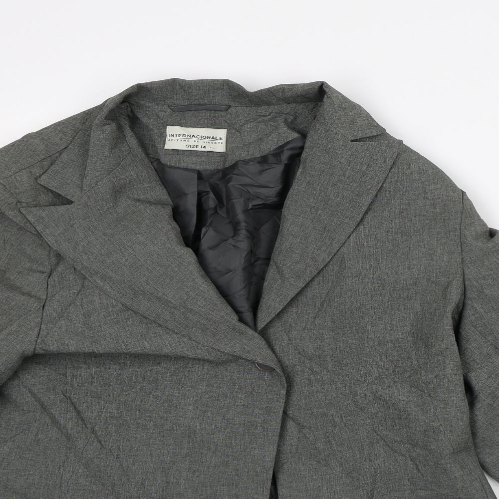 Internacionale Womens Grey Geometric Jacket Blazer Size 12