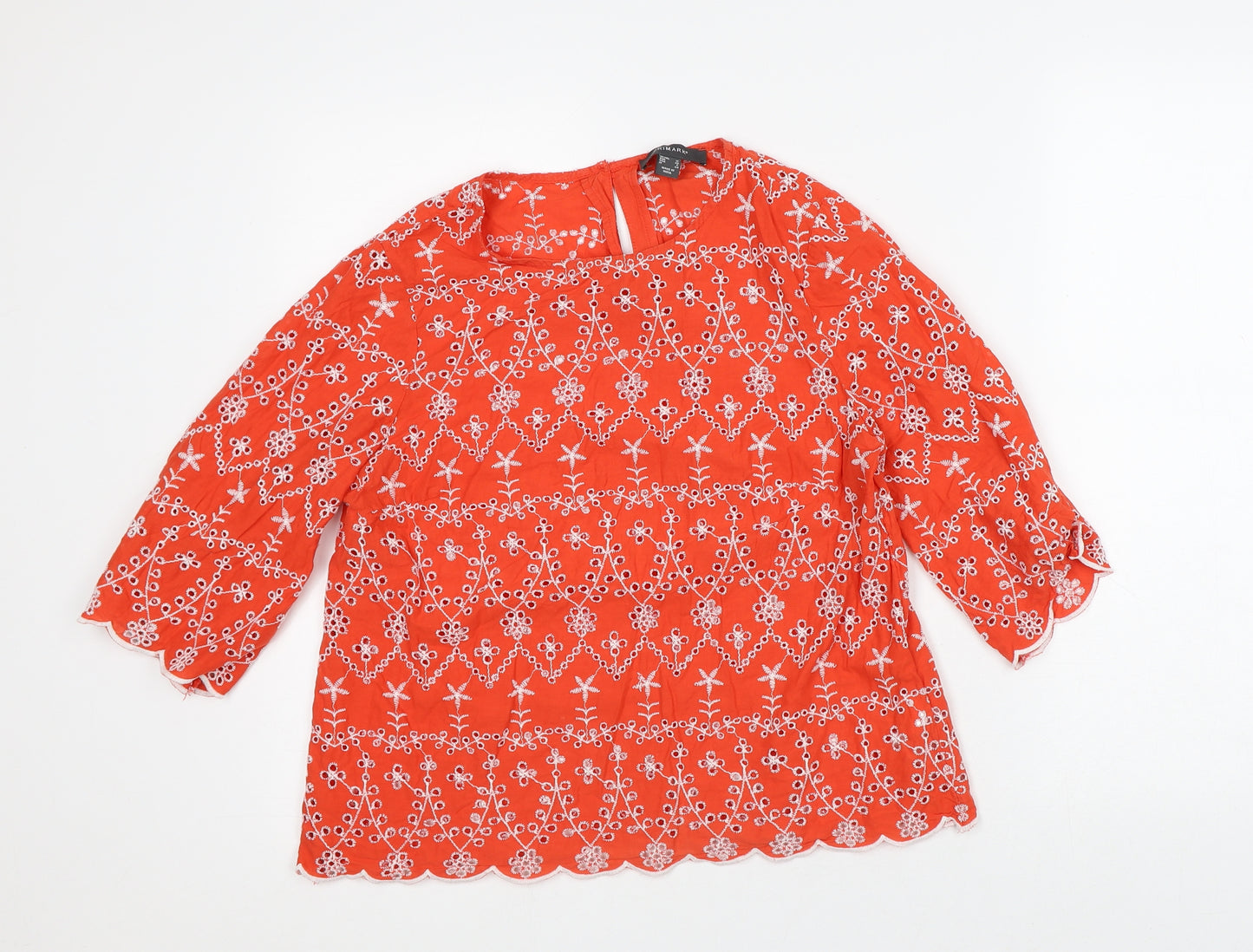 Primark Womens Orange Floral Cotton Tunic Blouse Size 12 Round Neck