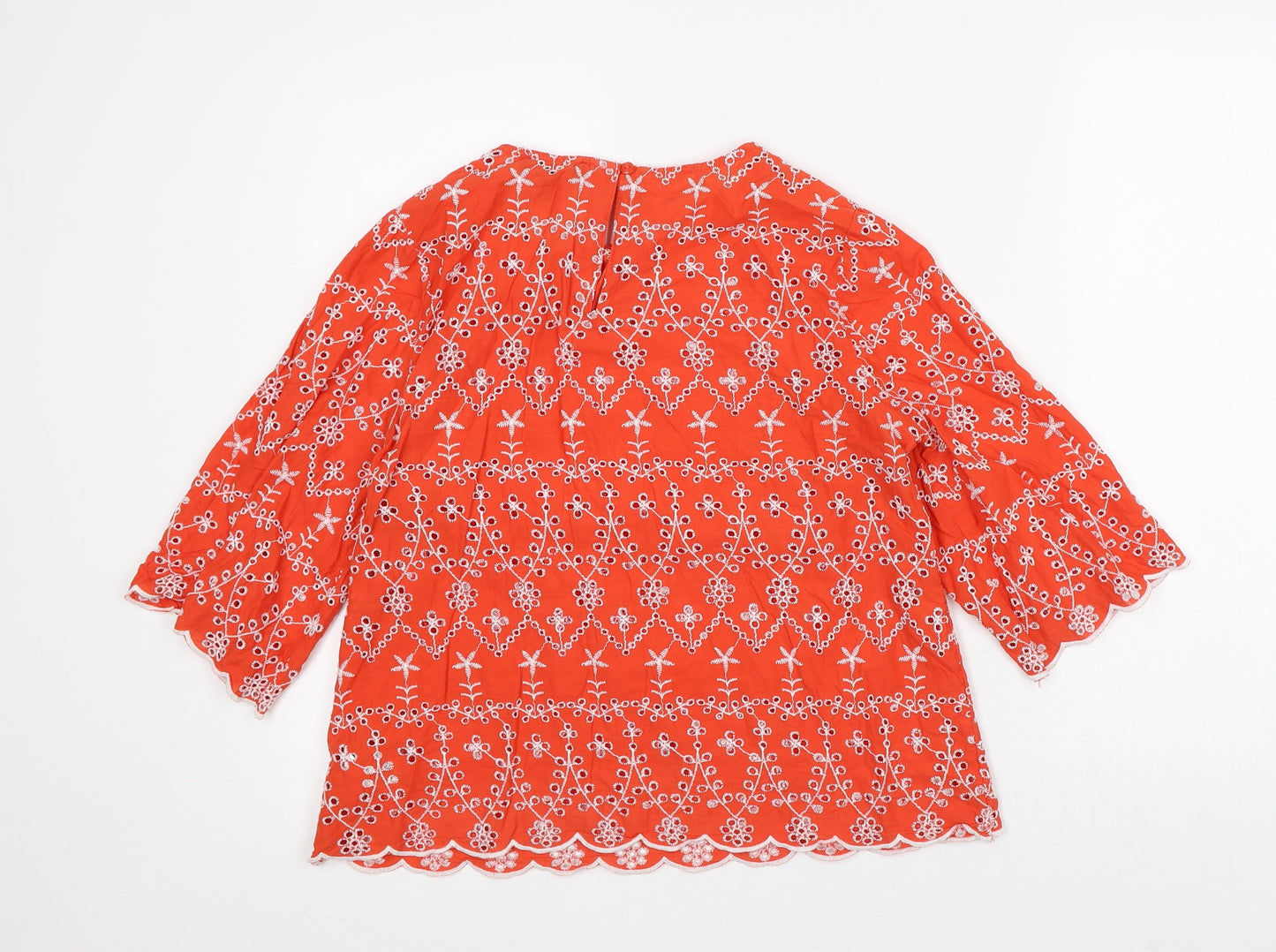 Primark Womens Orange Floral Cotton Tunic Blouse Size 12 Round Neck