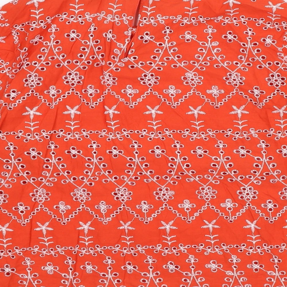 Primark Womens Orange Floral Cotton Tunic Blouse Size 12 Round Neck