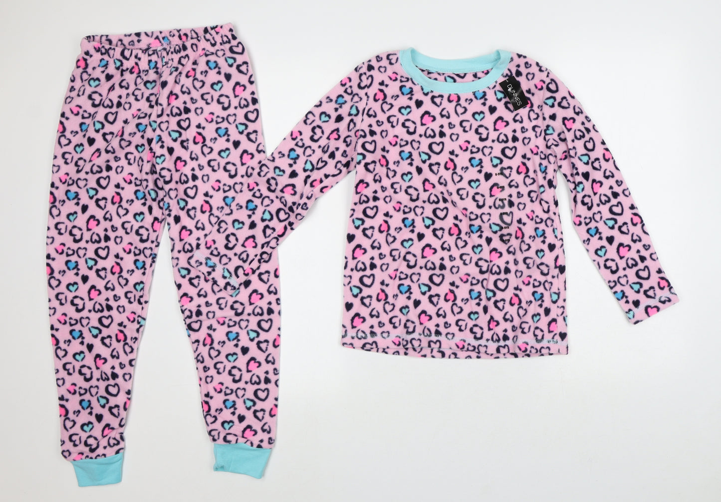 Dunnes Stores Girls Pink Geometric Polyester Top Pyjama Set Size 8-9 Years
