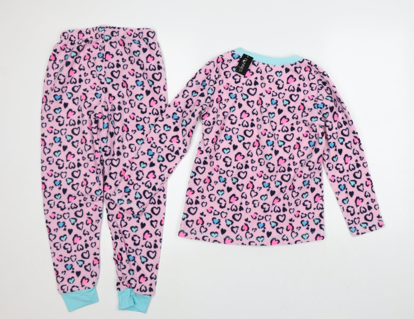 Dunnes Stores Girls Pink Geometric Polyester Top Pyjama Set Size 8-9 Years