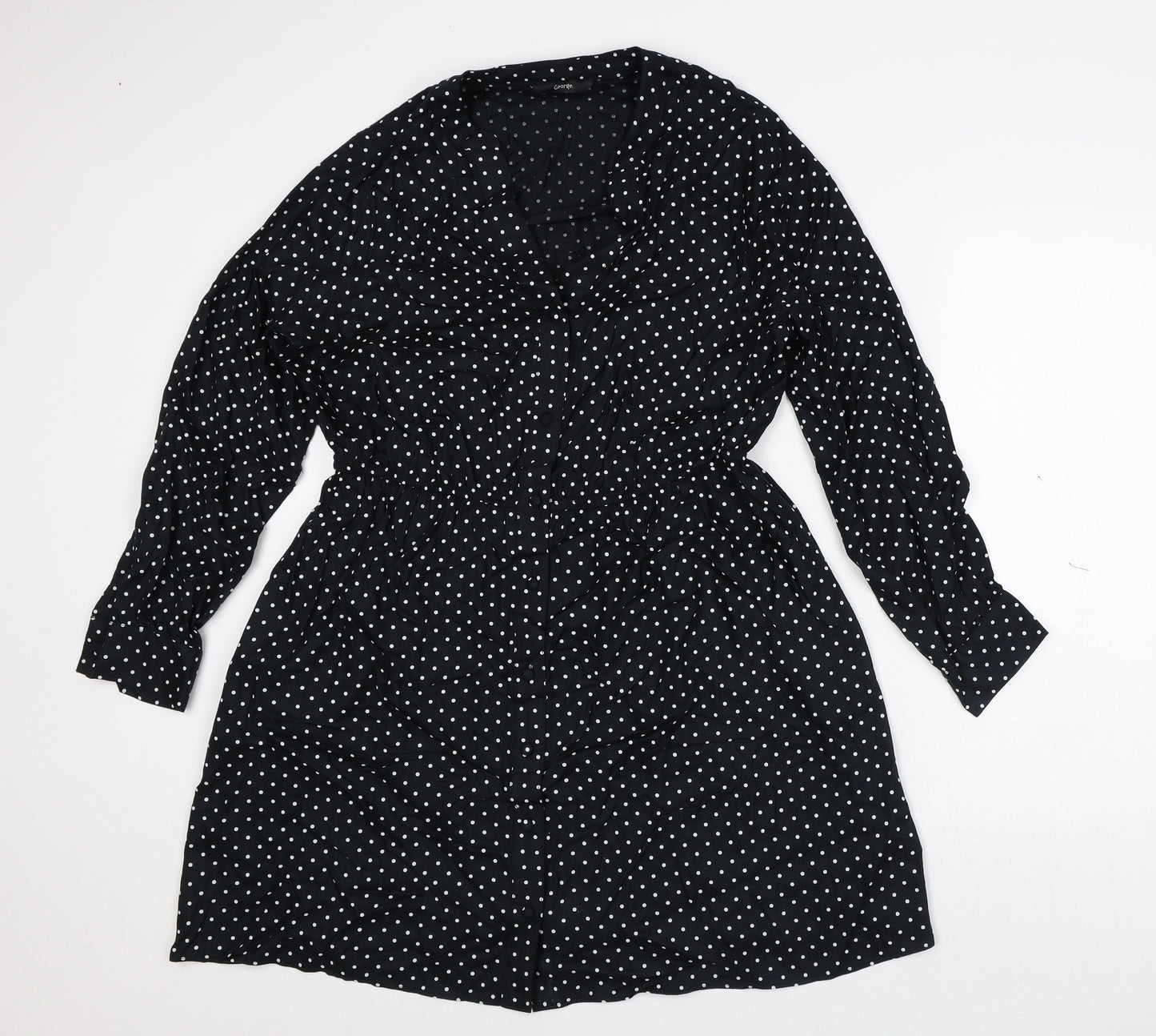 George Womens Black Polka Dot Viscose A-Line Size 16 V-Neck