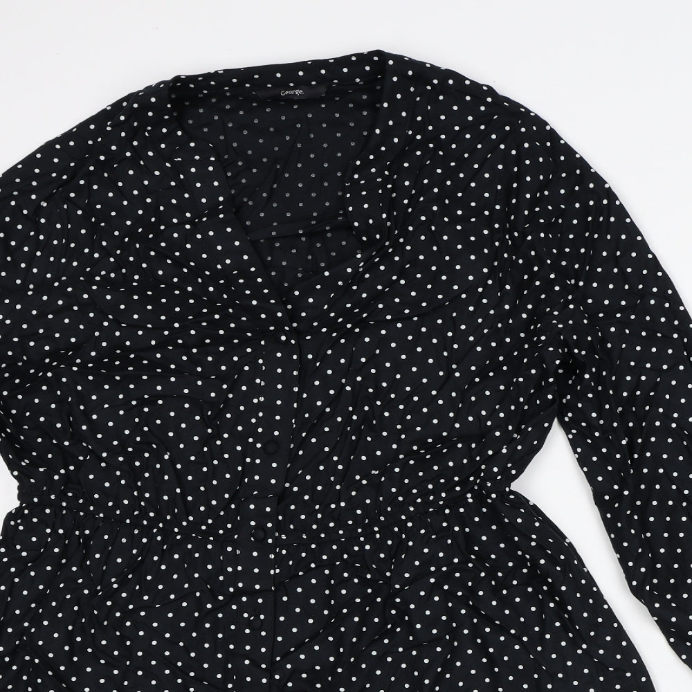 George Womens Black Polka Dot Viscose A-Line Size 16 V-Neck
