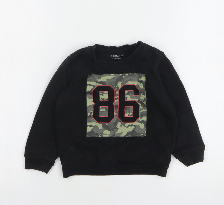Primark Boys Black Camouflage Cotton Pullover Sweatshirt Size 2-3 Years