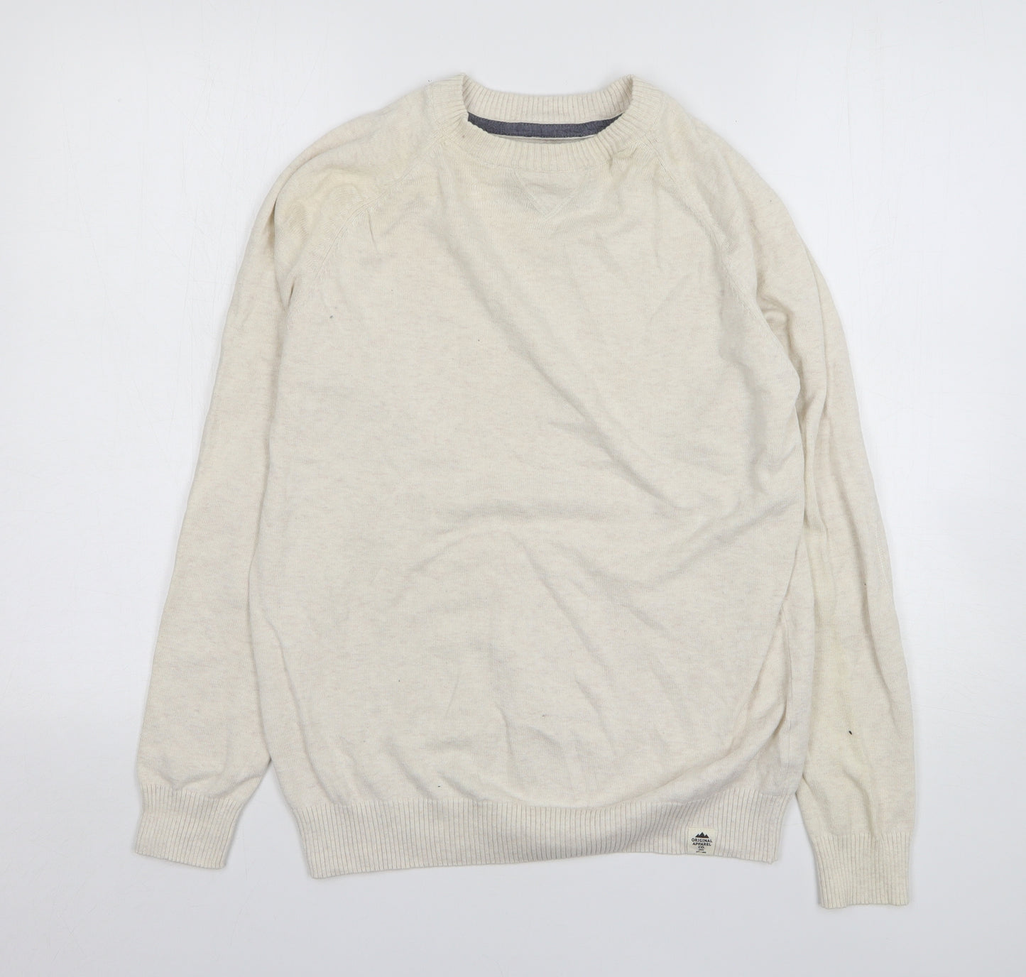 Cedar Wood State Mens Beige Round Neck Cotton Pullover Jumper Size M