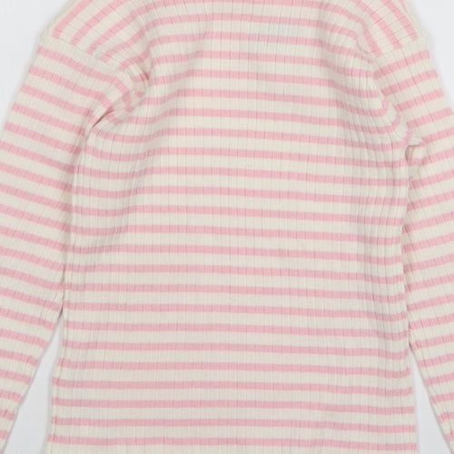 Primark Girls Pink Round Neck Striped Polyester Pullover Jumper Size 10-11 Years