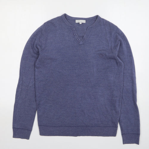 Red Herring Mens Blue V-Neck Acrylic Pullover Jumper Size S