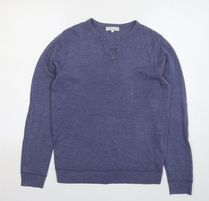 Red Herring Mens Blue V-Neck Acrylic Pullover Jumper Size S