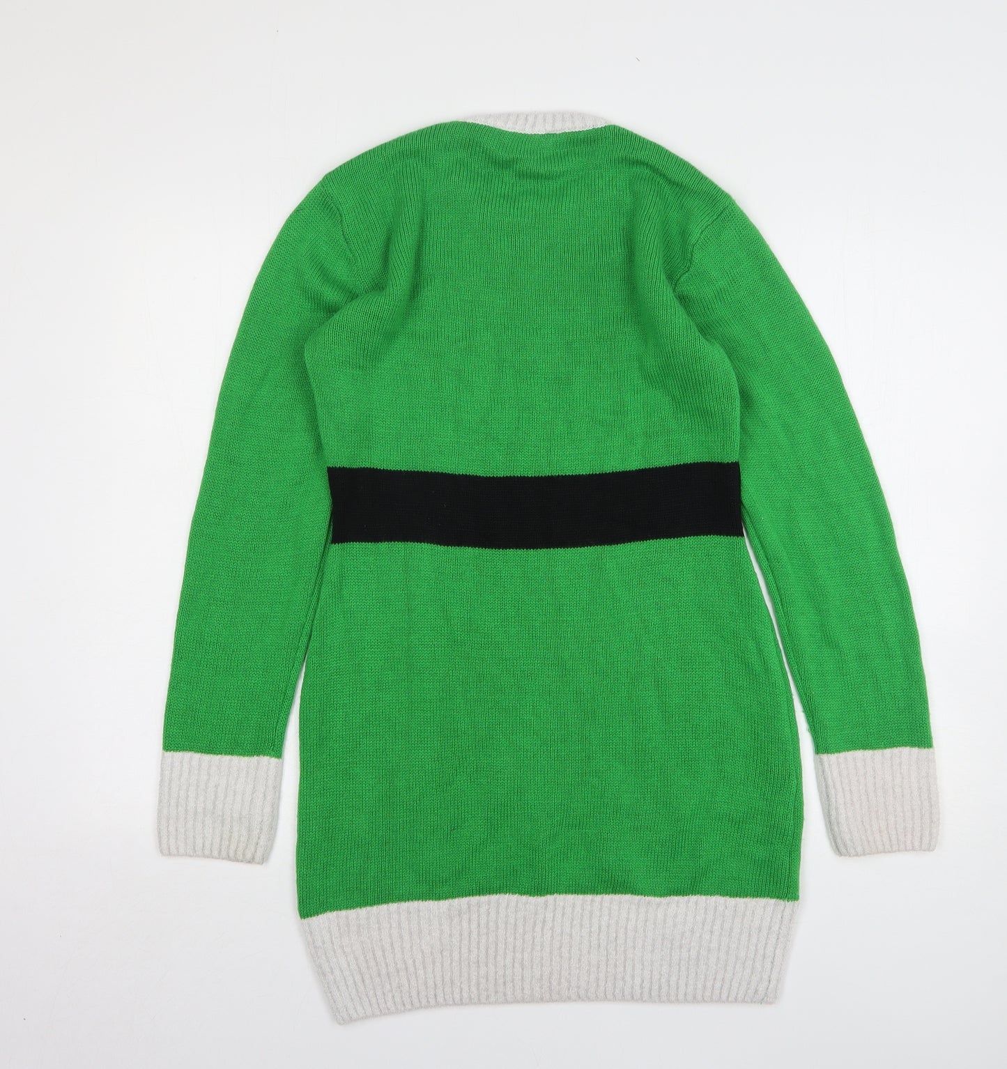 Jingle Bells Womens Green Round Neck Geometric Acrylic Pullover Jumper Size M - Christmas