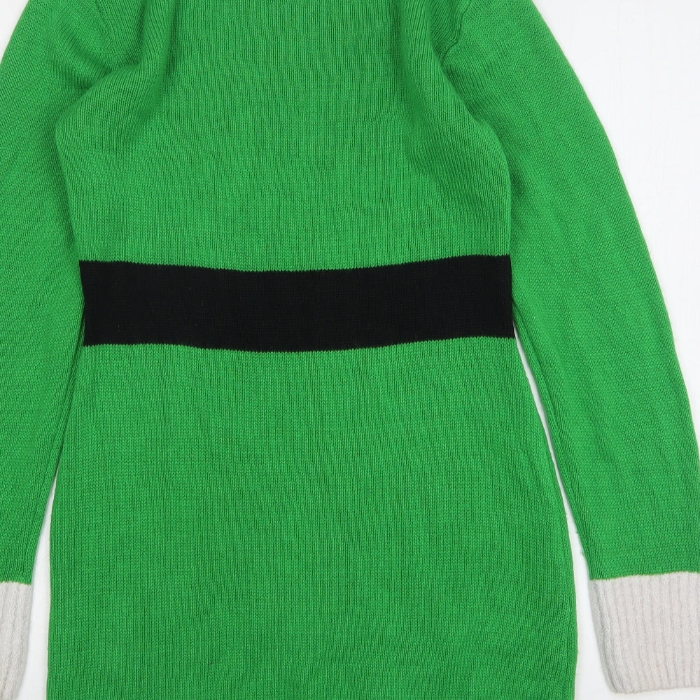 Jingle Bells Womens Green Round Neck Geometric Acrylic Pullover Jumper Size M - Christmas