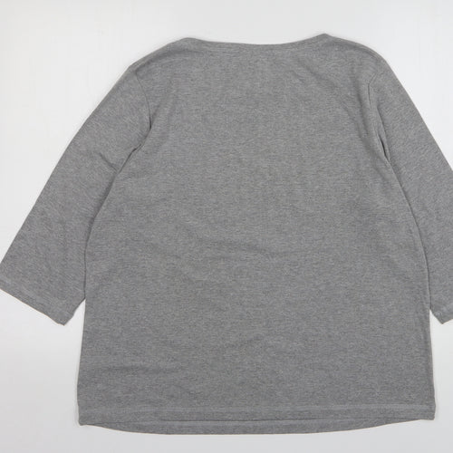 Bonmarché Womens Grey Striped Polyester Basic T-Shirt Size L Round Neck
