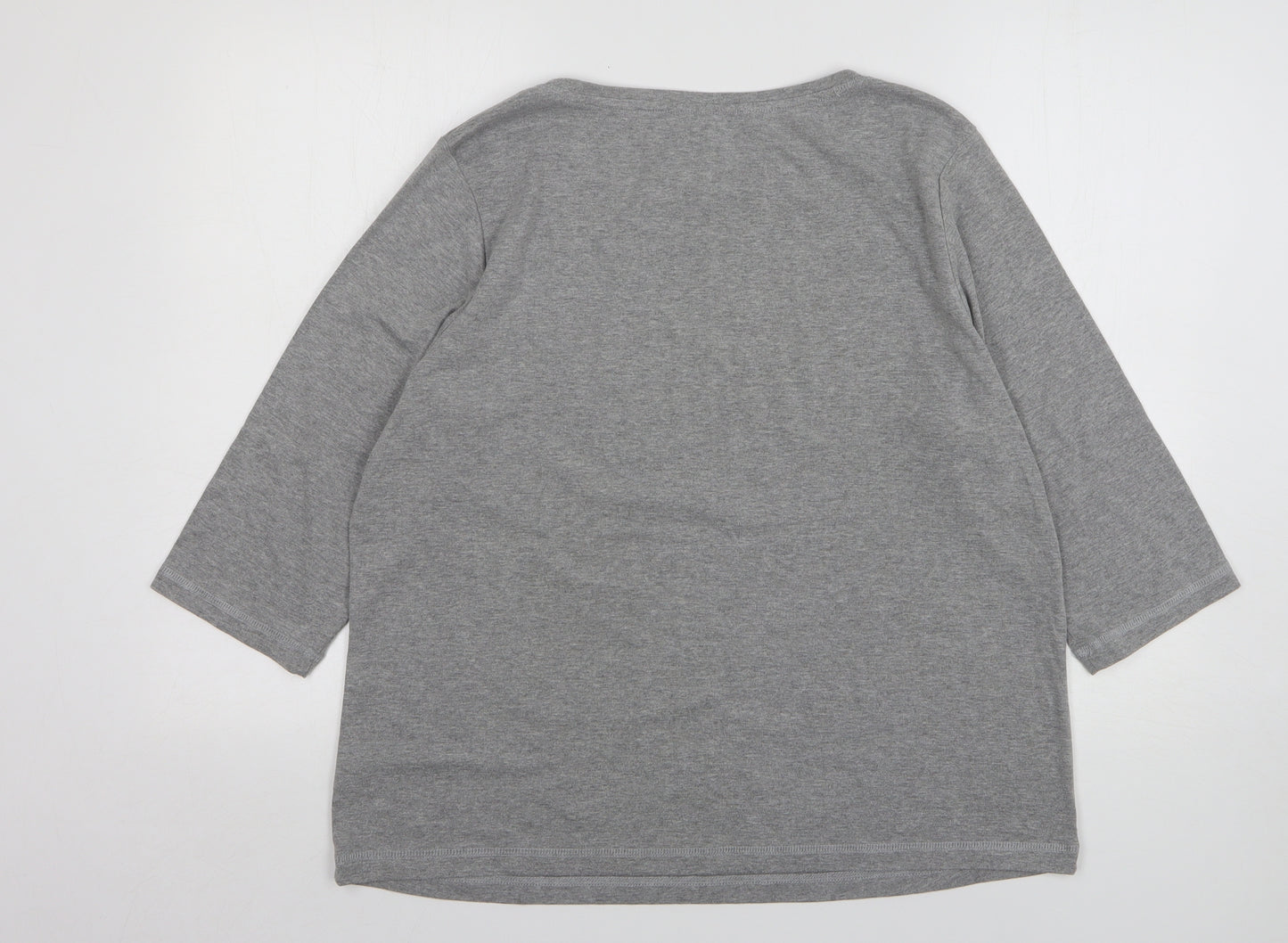 Bonmarché Womens Grey Striped Polyester Basic T-Shirt Size L Round Neck