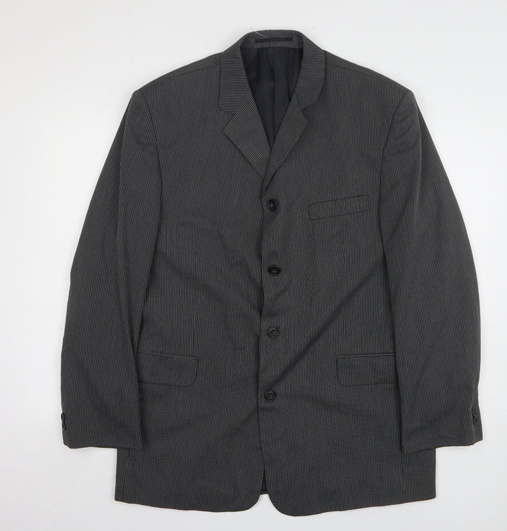 Willson Mens Grey Striped Polyester Jacket Suit Jacket Size 40