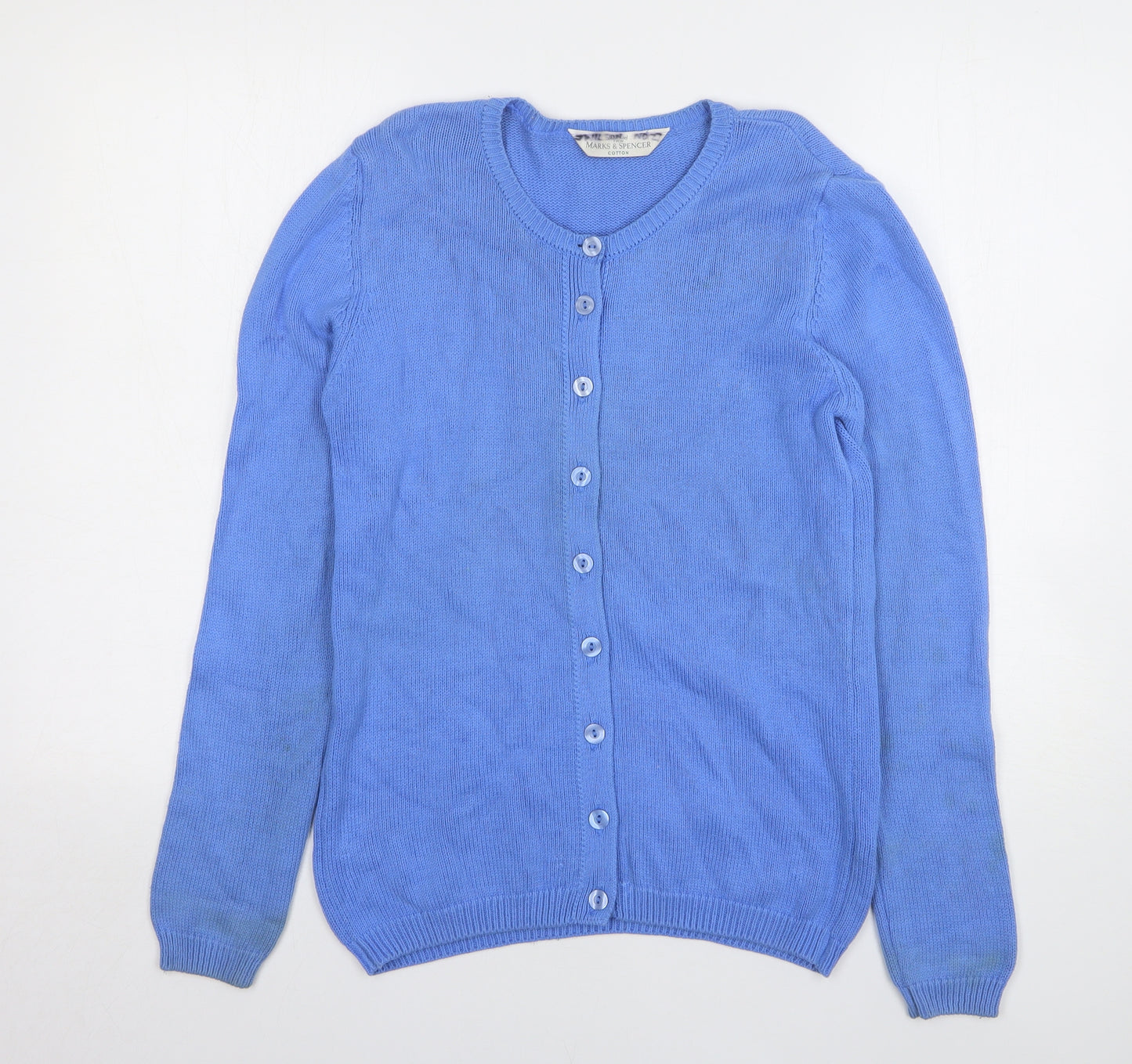 Marks and Spencer Womens Blue Round Neck Cotton Cardigan Jumper Size 8