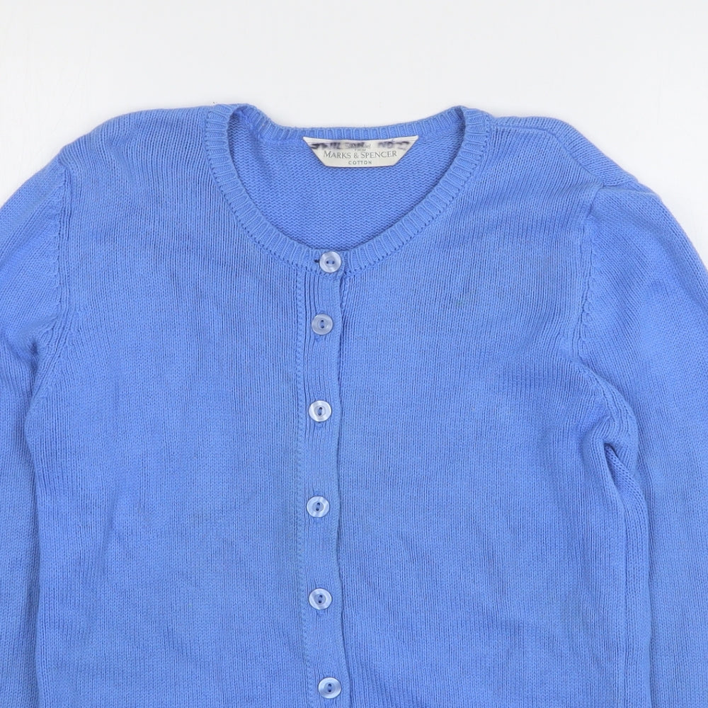 Marks and Spencer Womens Blue Round Neck Cotton Cardigan Jumper Size 8