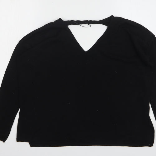 River Island Womens Black V-Neck Nylon Pullover Jumper Size 10
