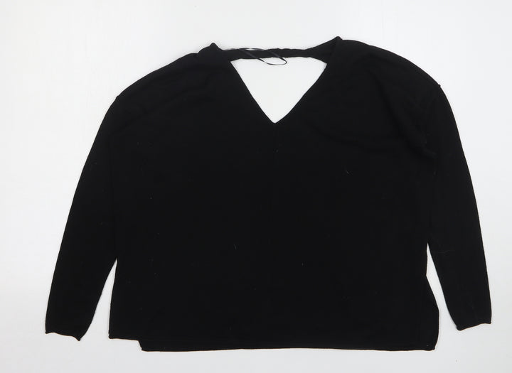 River Island Womens Black V-Neck Nylon Pullover Jumper Size 10