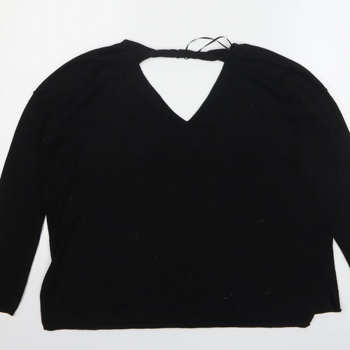 River Island Womens Black V-Neck Nylon Pullover Jumper Size 10