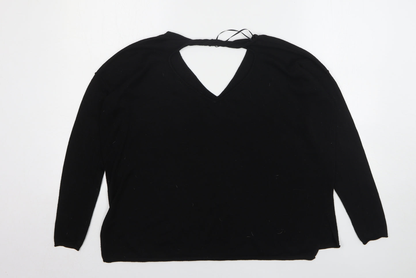 River Island Womens Black V-Neck Nylon Pullover Jumper Size 10