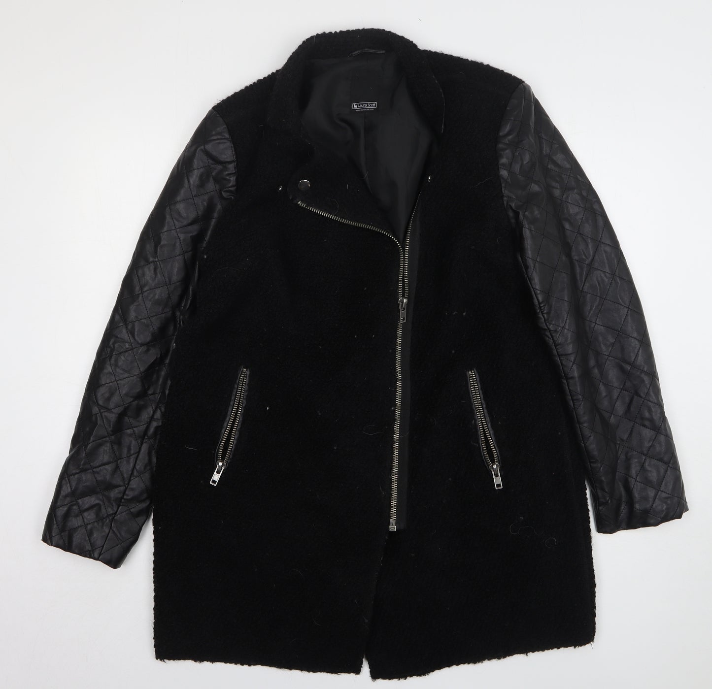Laura Scott Womens Black Overcoat Coat Size 16