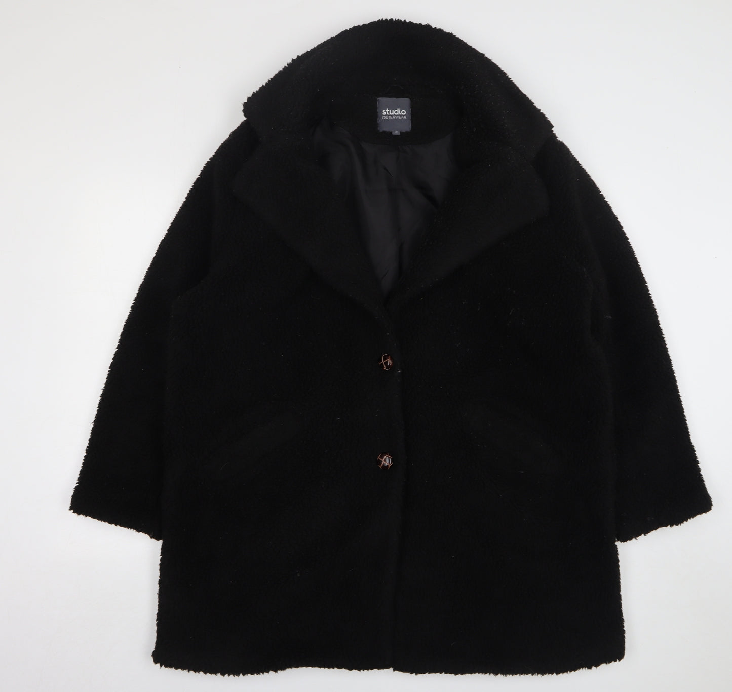 Studio Womens Black Overcoat Coat Size 18