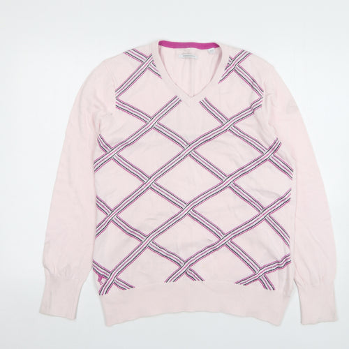 Ashworth Womens Pink V-Neck Argyle/Diamond Cotton Pullover Jumper Size L