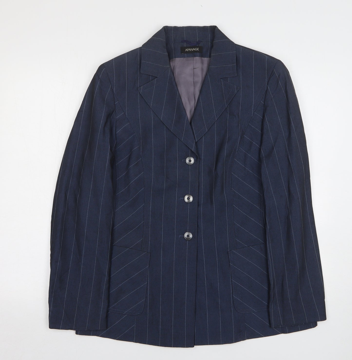 APANAGE Womens Blue Striped Wool Jacket Suit Jacket Size 16