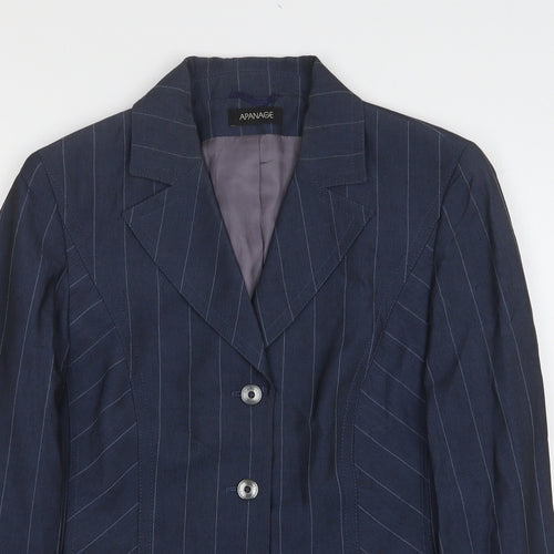 APANAGE Womens Blue Striped Wool Jacket Suit Jacket Size 16