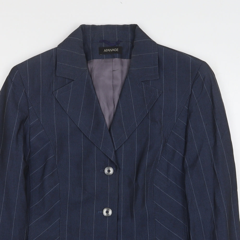 APANAGE Womens Blue Striped Wool Jacket Suit Jacket Size 16