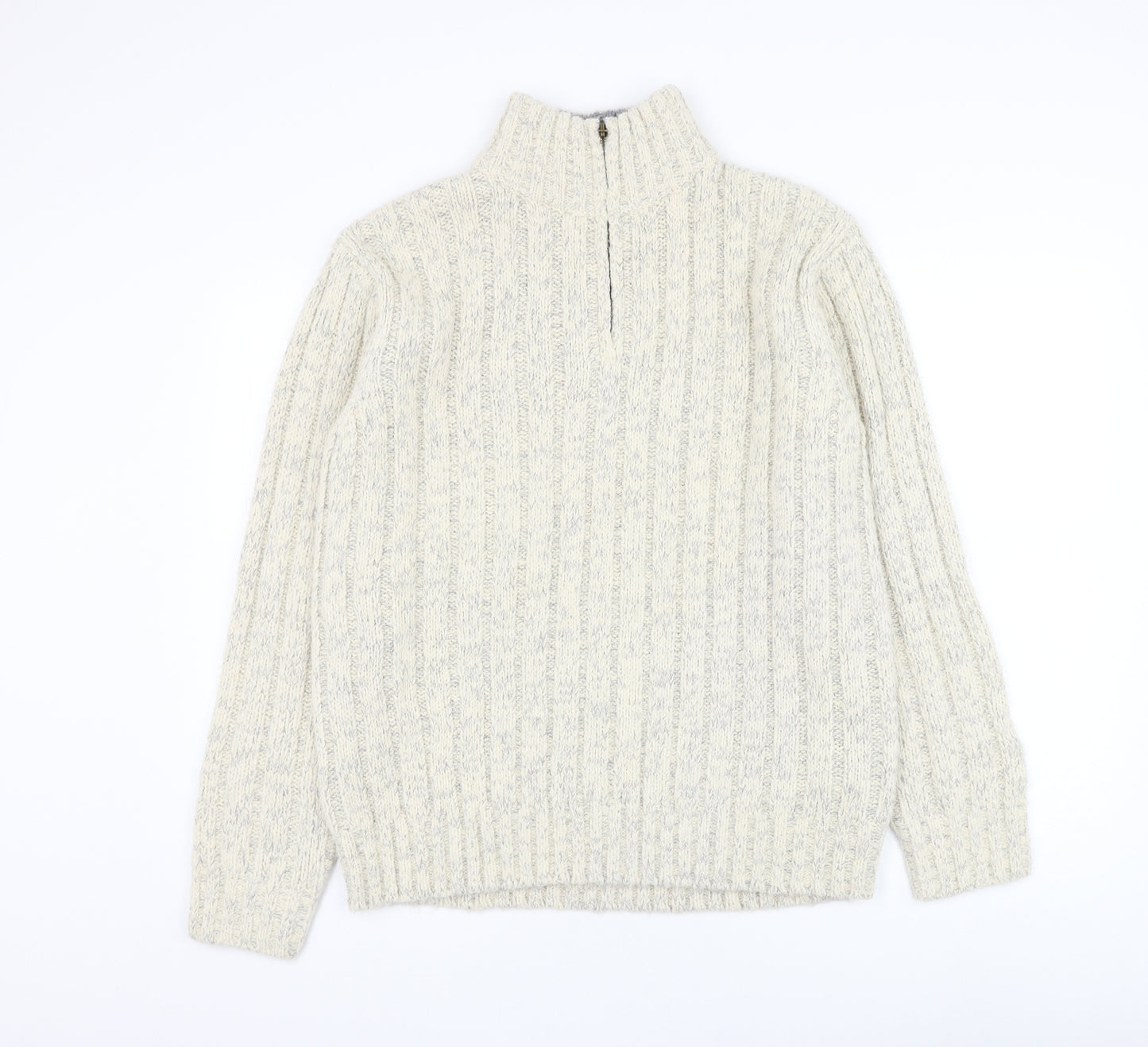 Marks and Spencer Mens Ivory Mock Neck Acrylic Henley Jumper Size M