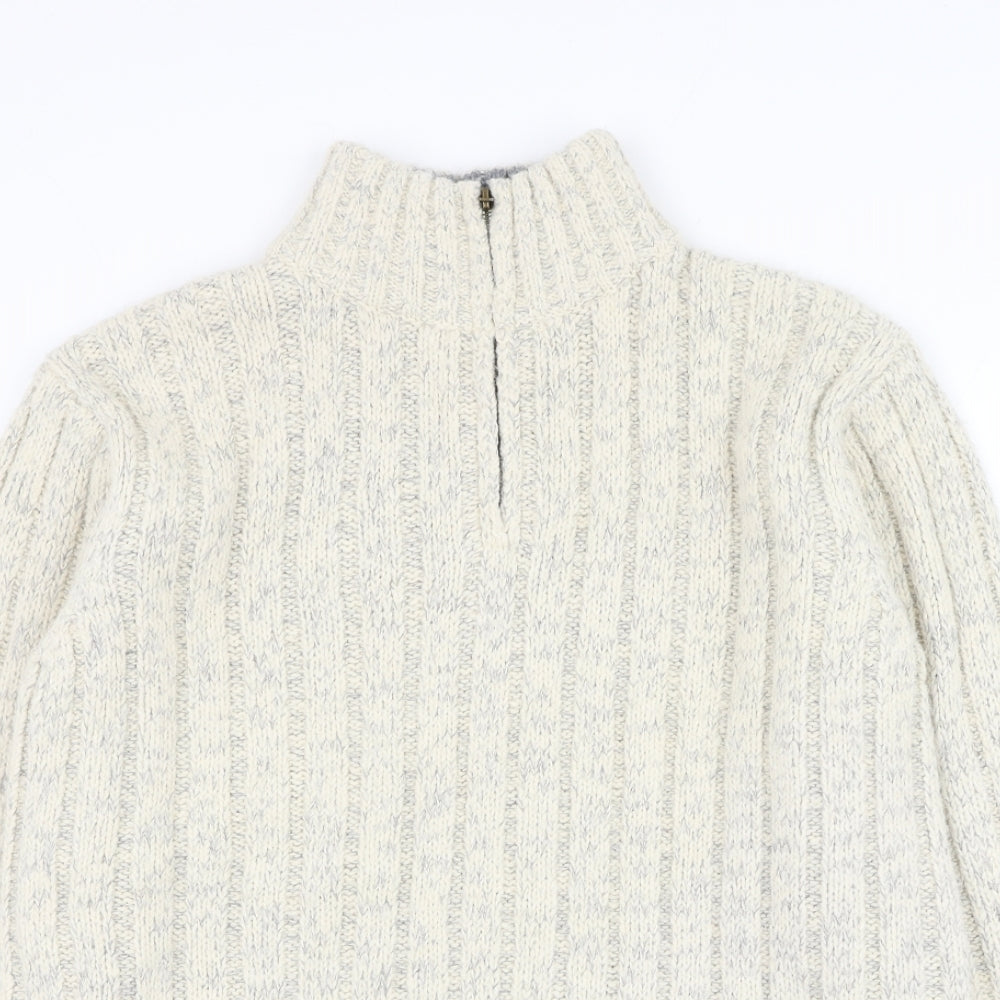 Marks and Spencer Mens Ivory Mock Neck Acrylic Henley Jumper Size M