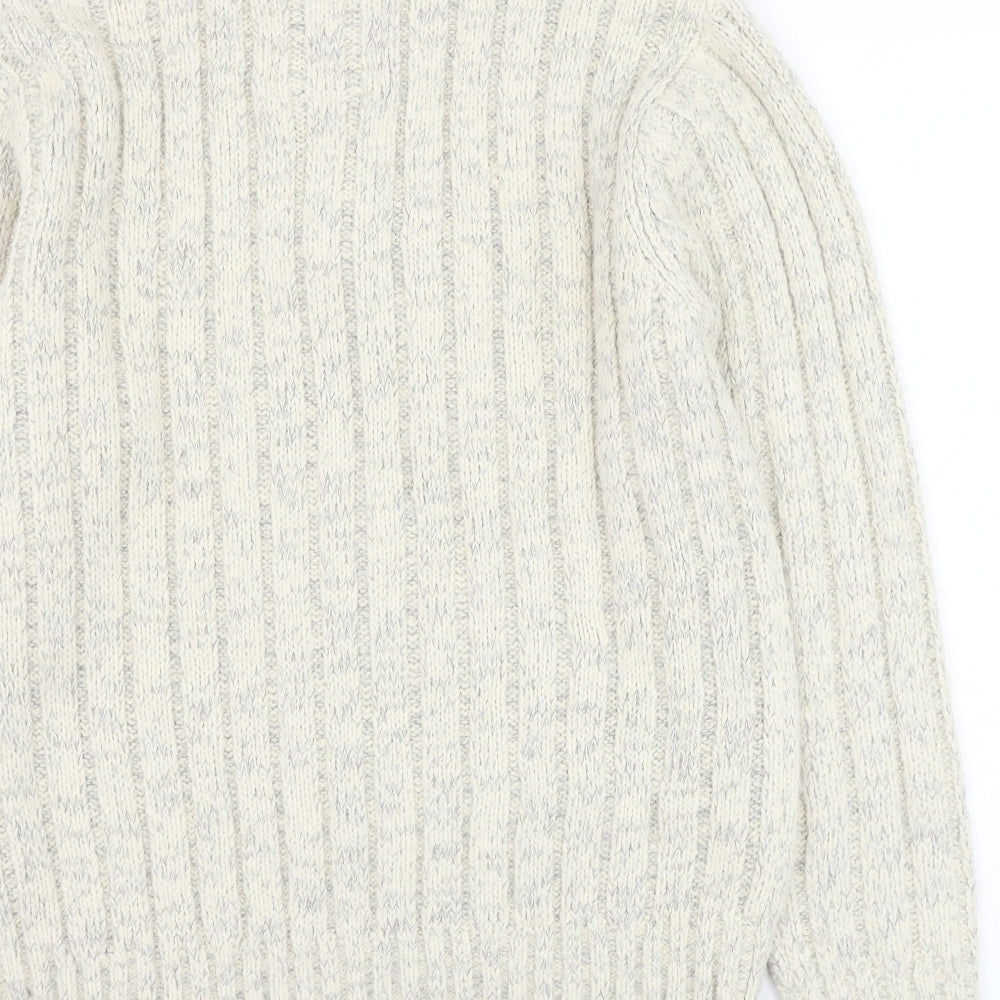 Marks and Spencer Mens Ivory Mock Neck Acrylic Henley Jumper Size M