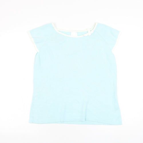 Agenda Womens Blue Round Neck Ramie Pullover Jumper Size 18