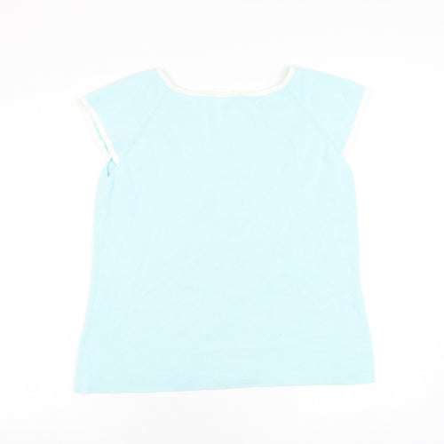 Agenda Womens Blue Round Neck Ramie Pullover Jumper Size 18