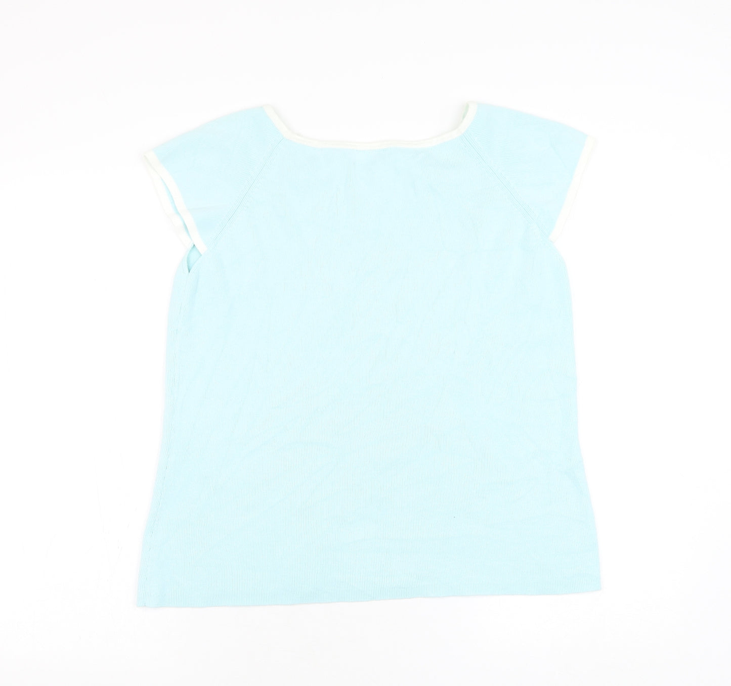 Agenda Womens Blue Round Neck Ramie Pullover Jumper Size 18