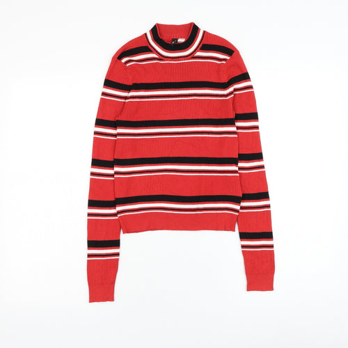 Divided by H&M Womens Red Mock Neck Striped Viscose Pullover Jumper Size S