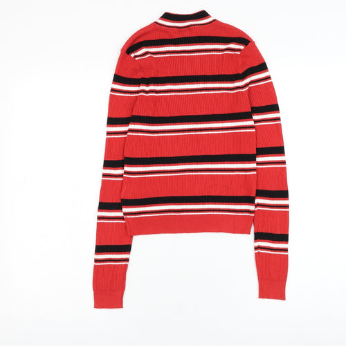 Divided by H&M Womens Red Mock Neck Striped Viscose Pullover Jumper Size S