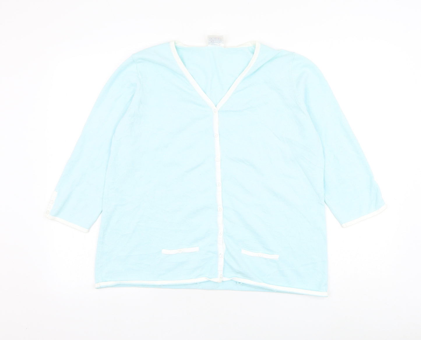 Agenda Womens Blue Round Neck Ramie Cardigan Jumper Size 18