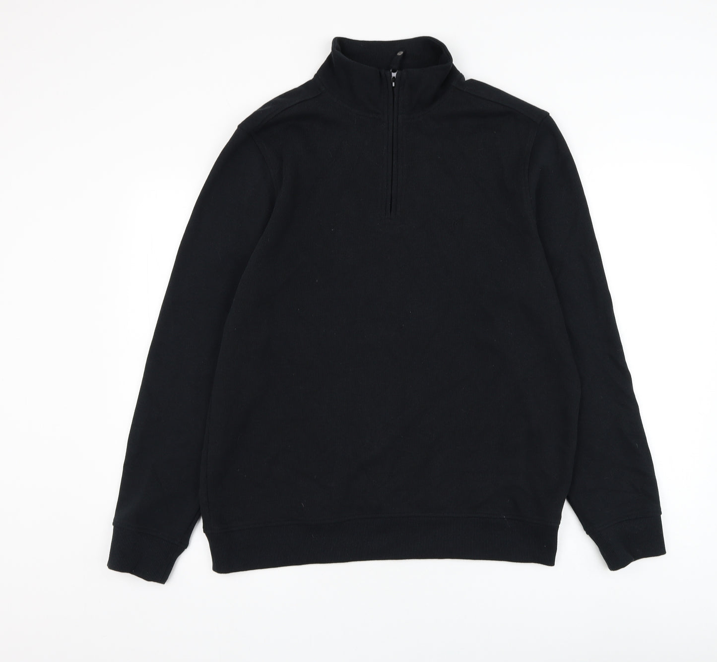 Morley Mens Black Mock Neck Cotton Henley Jumper Size L