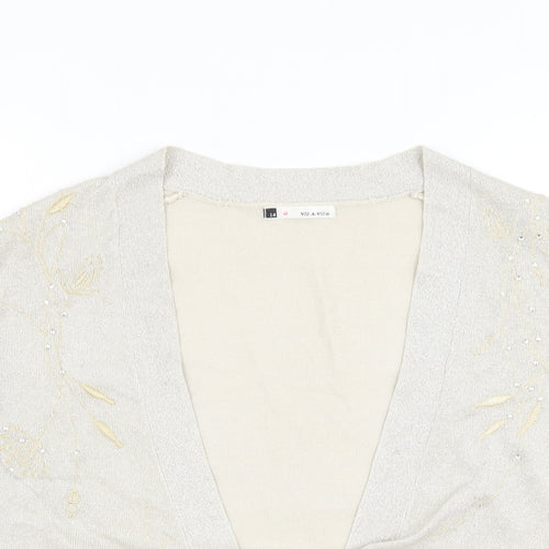 Viz A Viz Womens Gold Square Neck Viscose Cardigan Jumper Size 14