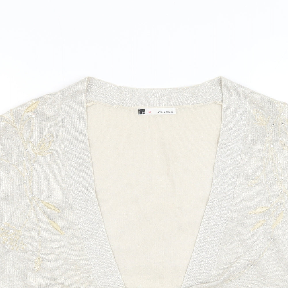 Viz A Viz Womens Gold Square Neck Viscose Cardigan Jumper Size 14