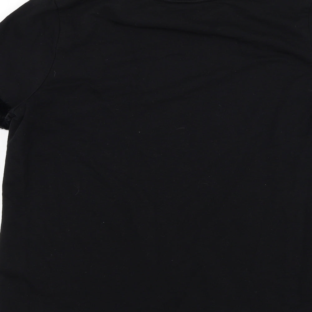 Simply Be Womens Black Cotton Basic T-Shirt Size 16 Round Neck - Fur trim sleeves
