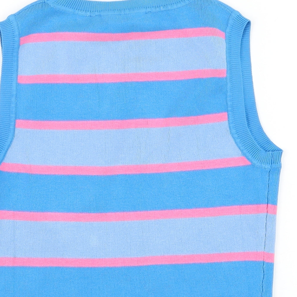 Zara Womens Blue Round Neck Striped Viscose Vest Jumper Size L