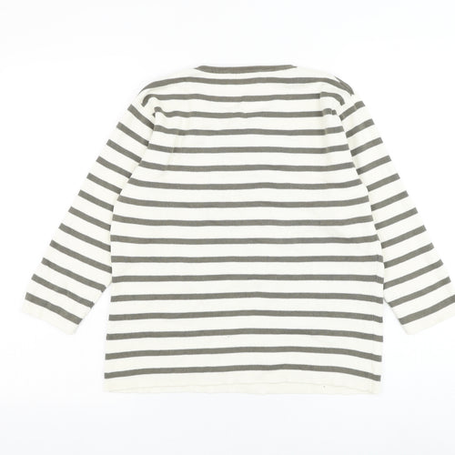 Berkertex Womens White Round Neck Striped Cotton Pullover Jumper Size 10