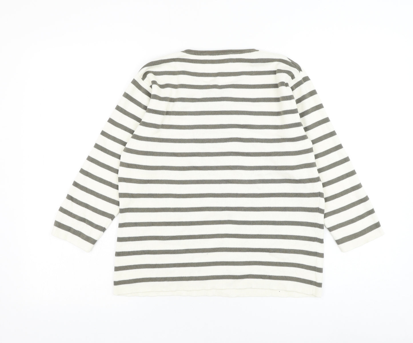 Berkertex Womens White Round Neck Striped Cotton Pullover Jumper Size 10