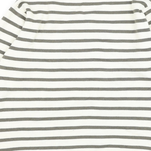 Berkertex Womens White Round Neck Striped Cotton Pullover Jumper Size 10