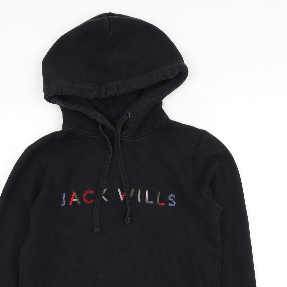 Jack Wills Womens Black Cotton Pullover Hoodie Size 6 Pullover